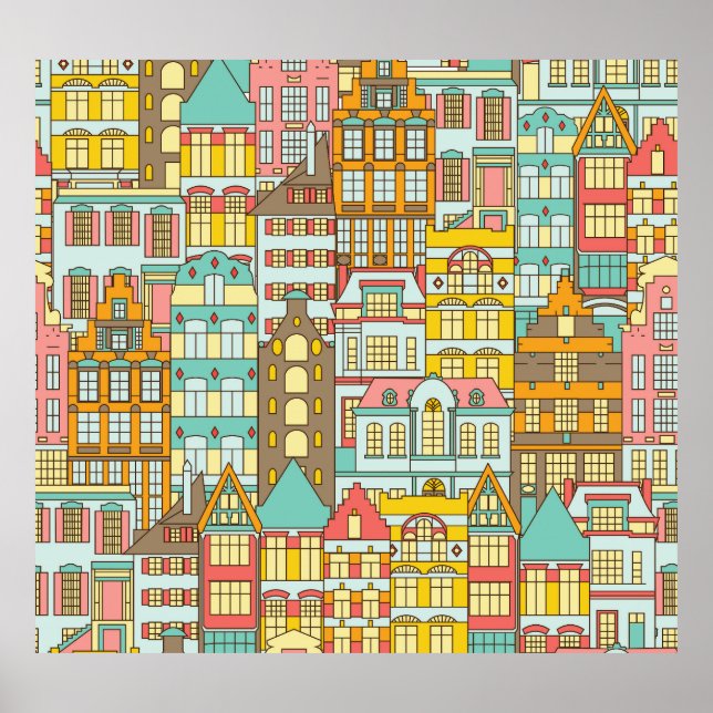 City Panorama Sketch: Houses Seamless. Poster (Framsidan)