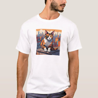 City Rooftop Cat - Urban Calico Charm T Shirt