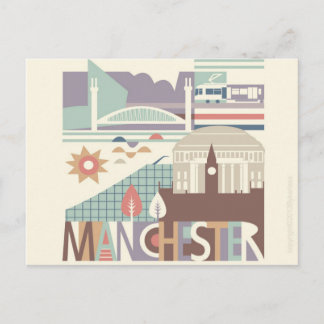 City Scape Manchester och North Väster Postcard Vykort