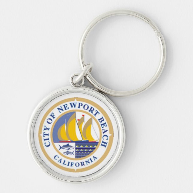 City Seal of Newport Beach, Kalifornien Rund Silverfärgad Nyckelring (Framsidan)