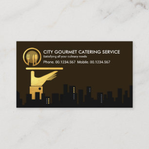 City Silhouette Guld Servitör Hand Visitkort