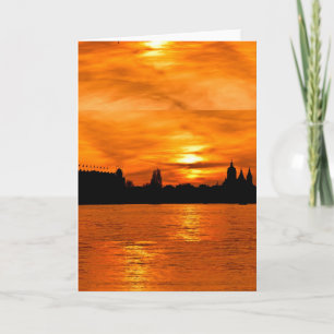 City Silhouette på Sunset Greeting Card Kort