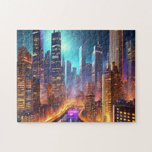City Skyline Art 3 Photo Puzzles Skyline Internet Pussel (Horisontell)