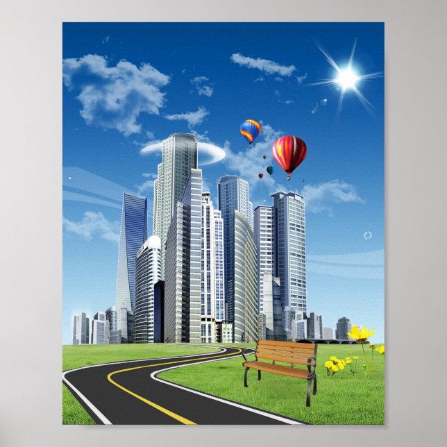 City Skyline Frutiger Aero Poster (Framsidan)