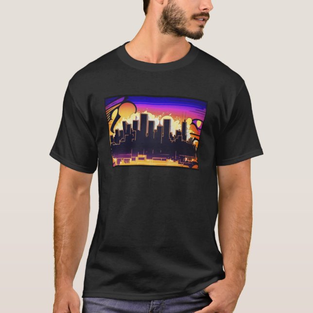 City Skyline Graffiti Mural T Shirt (Framsida)