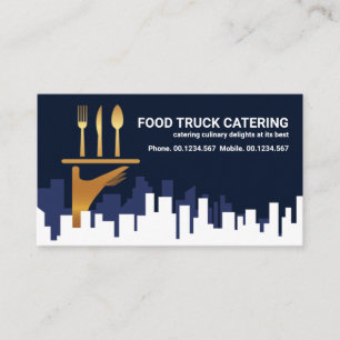 City Skyline Guld Servitör Hand Catering Food Visitkort