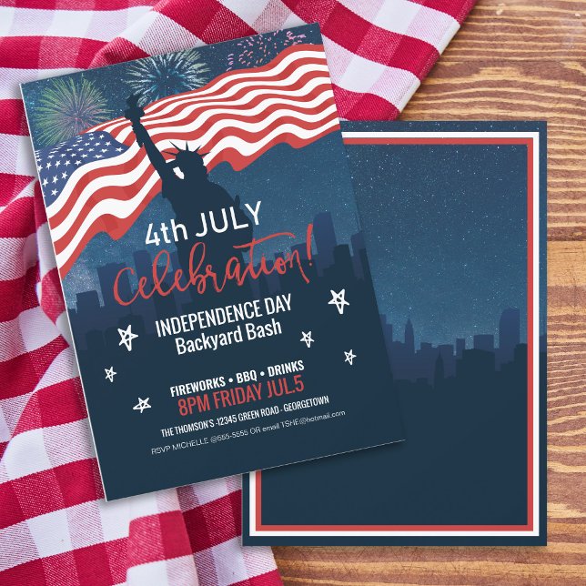 City Skyline Independence day Firande ID658 Inbjudningar (Front/Back In Situ)
