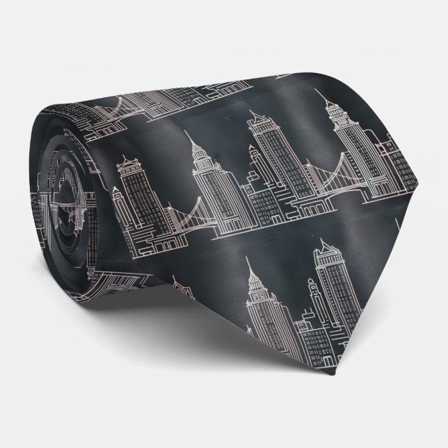 City Skyline Linje Konst Mönster Slips (Rullad)
