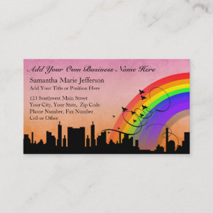 City Skyline med Rainbow och Birds Flying Rabattkort