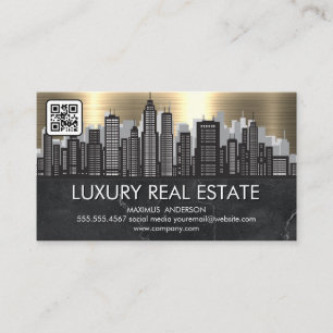 City Skyline Metallic Guld Marble QR-kod Visitkort
