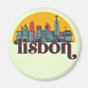 City Skyline Retro Cityscape Art Magnet