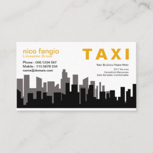 City Skyline Twilight Silhouette Taxi Service Visitkort