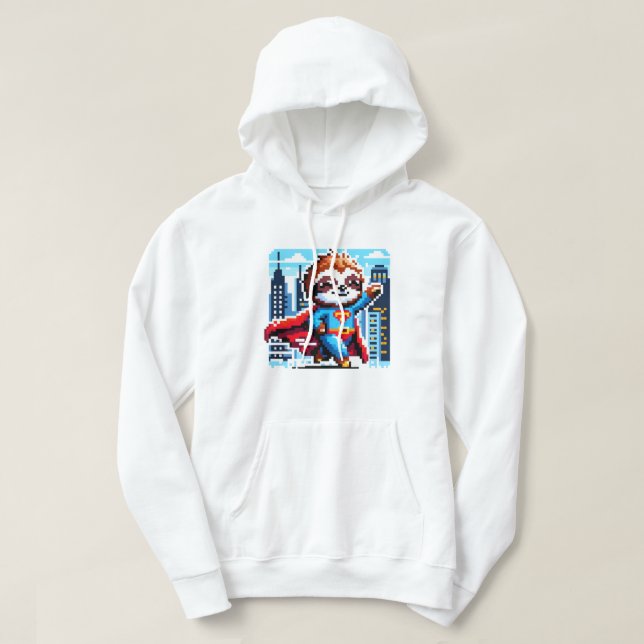 City Sloth Superthesin - Pixel Art Urban Hero Hoodie (Design framsida)