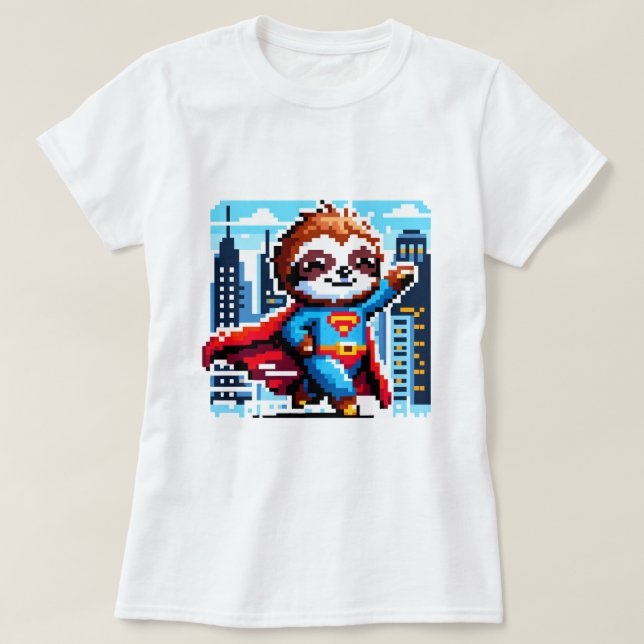 City Sloth Superthesin - Pixel Art Urban Hero T Shirt (Design framsida)