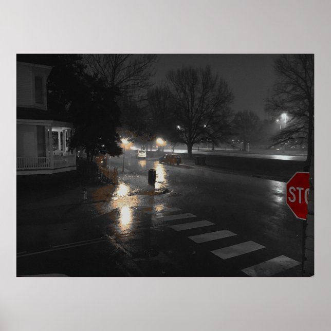 City Street Corner på en regnkväll Poster (Framsidan)