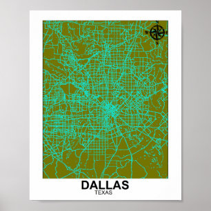 City Street Karta i Dallas Poster