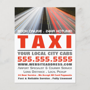 City Street Ljus, Taxi Cab Firm med Prisare lista Flygblad
