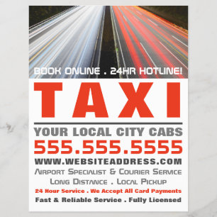 City Street Ljus, Taxi Cab Firm med Prisare lista Reklamblad