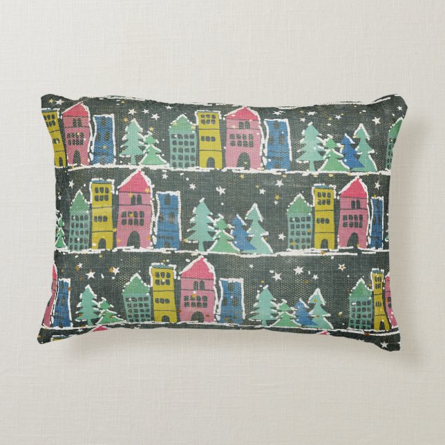 City Street med guld-stjärnor, strimlad blå Prydnadskudde (Baksidan)