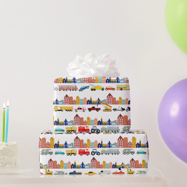 City Transportation Vehicles Trucks Cars Kids Presentpapper (Festgåvor)