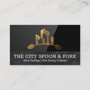 City Utensils Guld Logotyp Svart glans Visitkort