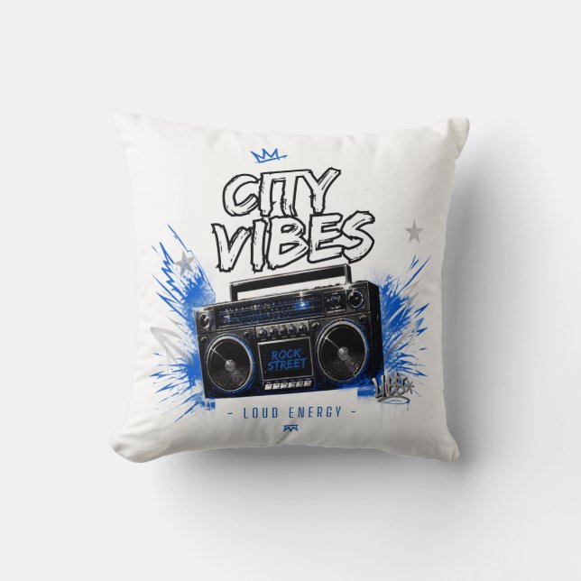 City Vibes Rockar Gatan – Retro Boombox Kudde (Framsida)