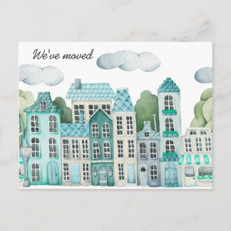 City We've Moved -  New Address Watercolor Door  Meddelande Vykort