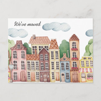 City We've Moved -  New Address Watercolor Door  Meddelande Vykort