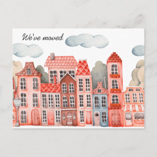 City We've Moved -  New Address Watercolor Door  Meddelande Vykort