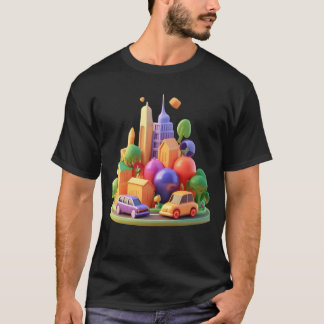 city with houses roads cars hospital and Malls gif T Shirt
