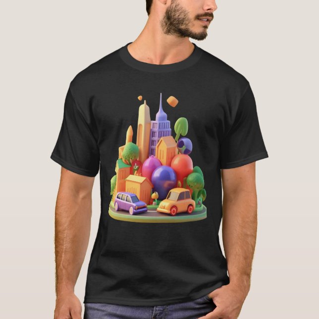 city with houses roads cars hospital and Malls gif T Shirt (Framsida)