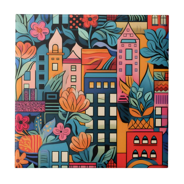Cityscape Abstrakt Art Tile Kakelplatta (Framsidan)