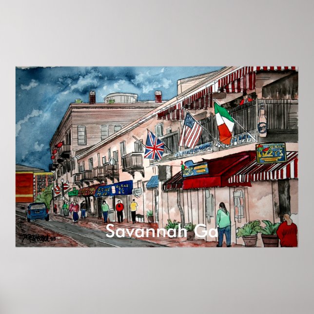 Cityscape-arkitektur historisk konst, Savannah Ga Poster (Framsidan)