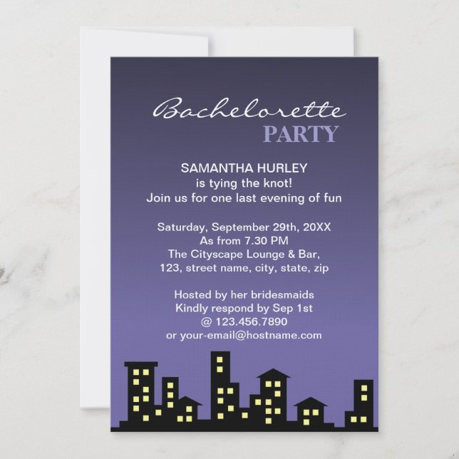 Cityscape Bachelorette Party Inbjudningar (Framsida)