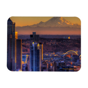 Cityscape beskådar av Seattle i city, fotboll Magnet