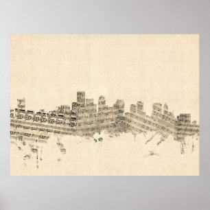 Cityscape för Boston Massachusetts horisontnotbla Poster