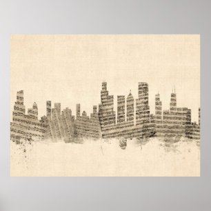 Cityscape för Chicago Illinois horisontnotblad Poster