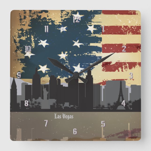 CityScape för Las Vegas NV amerikanstäder tar tid Fyrkantig Klocka (Framsida)