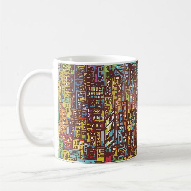 Cityscape hand plockade illustration,gata,ort,s kaffemugg (Vänster)