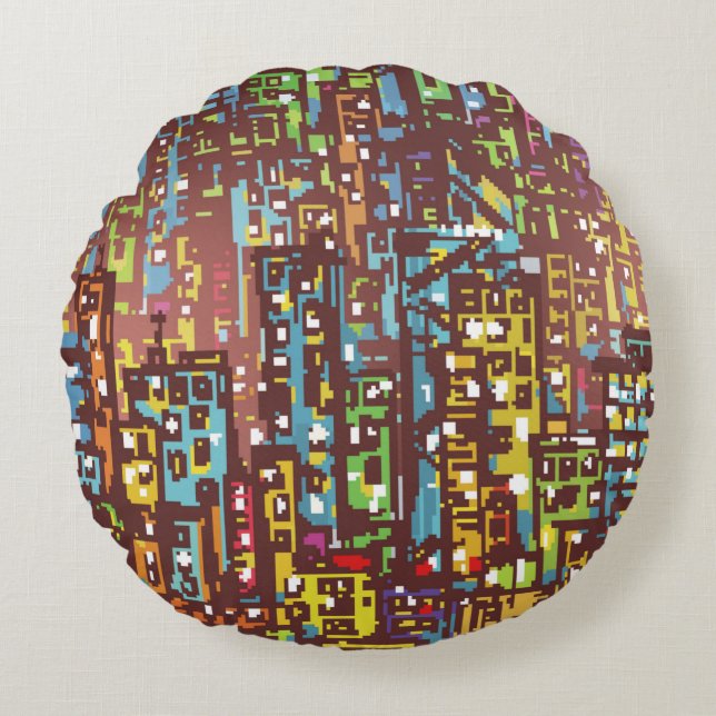 Cityscape hand plockade illustration,gata,ort,s rund kudde (Framsidan)