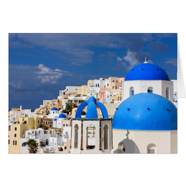 Cityscape i Santorini, Grekland Hälsningskort (Framsidan Horizontal)