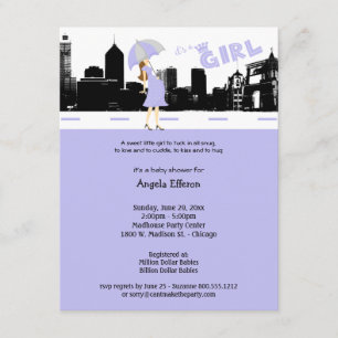 Cityscape Lavender och Grått Baby Shower-inbjudan Inbjudningar