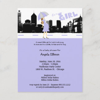 Cityscape Lavender och Grått Baby Shower-inbjudan Inbjudningar