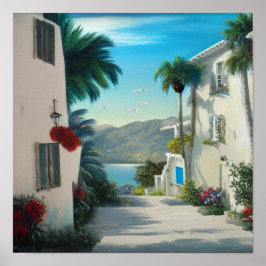 Cityscape-målning för sjösidan poster