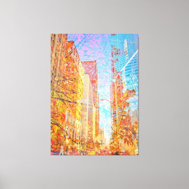 Cityscape med Höst löv överlagrad Abstrakt Canvastryck (Framsida)
