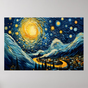 Cityscape med månljus poster