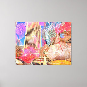 Cityscape med Red Höst löv Overlay Abstrakt Canvastryck