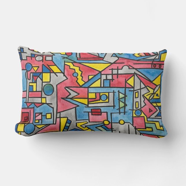Cityscape Modern Bauhaus Geometric Watercolor Art Lumbarkudde (Framsida)