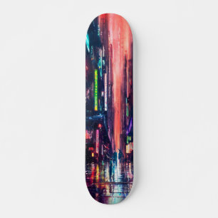 CityScape Neon Ljus in Rain Design Mini Skateboard Bräda 18,5 Cm