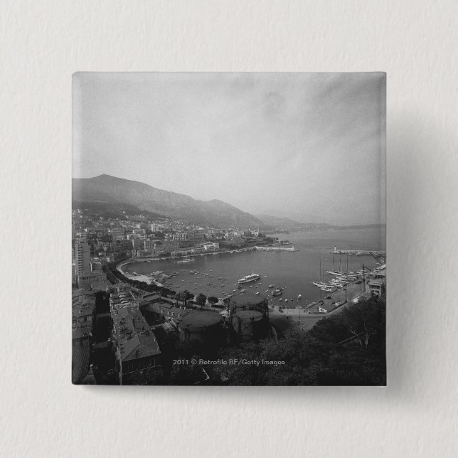 Cityscape på den höjde hamnen B&W beskådar Knapp (Framsida)